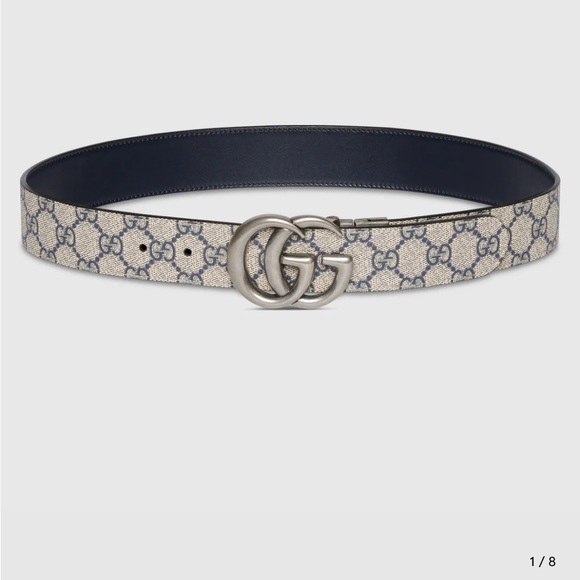GUCCI GG Marmont reversible belt in beige and blue GG Supreme - Picture 1 of 12